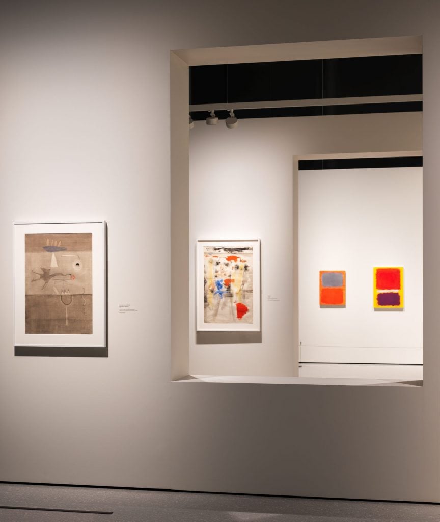 Installation of Rothko's early surrealist works and later color field paintings on paper