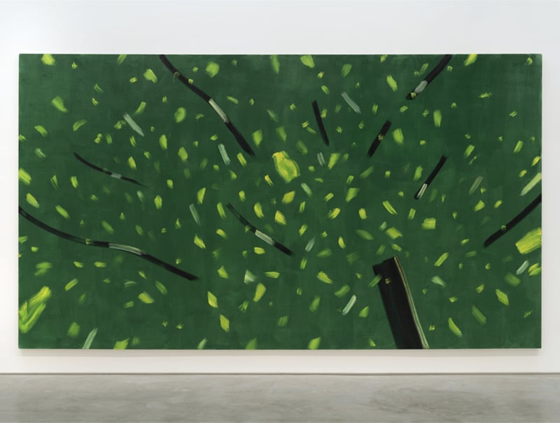 an abstract painting of a green tree in close up resolution