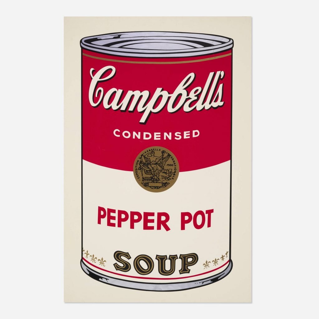 One of Andy Warhol's silkscreen campbell's soup can prints in the pepper pot flavor/variety. Offered by Princedale Modern.
