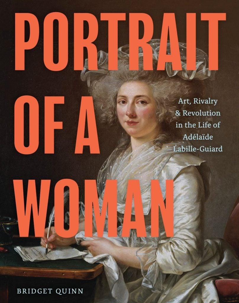 art book showing a painting of a woman in 17th century dress that says Portrait of a woman