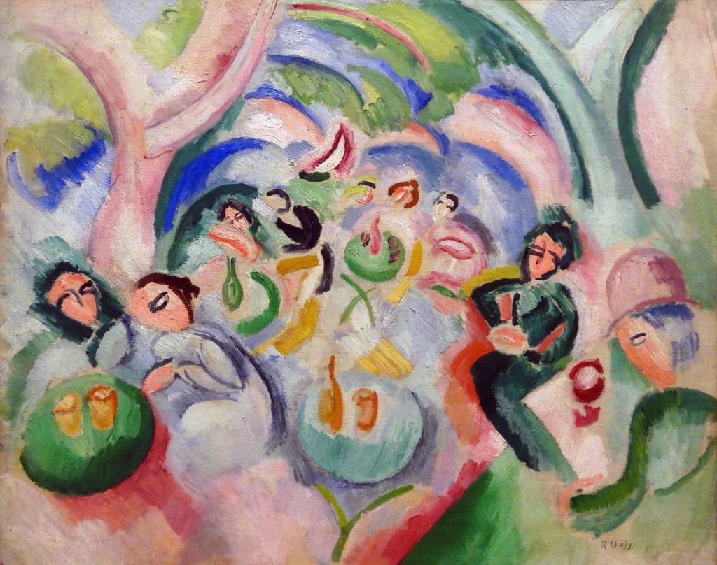A painting by Raoul Dufy showing diners amid a swirl of colors