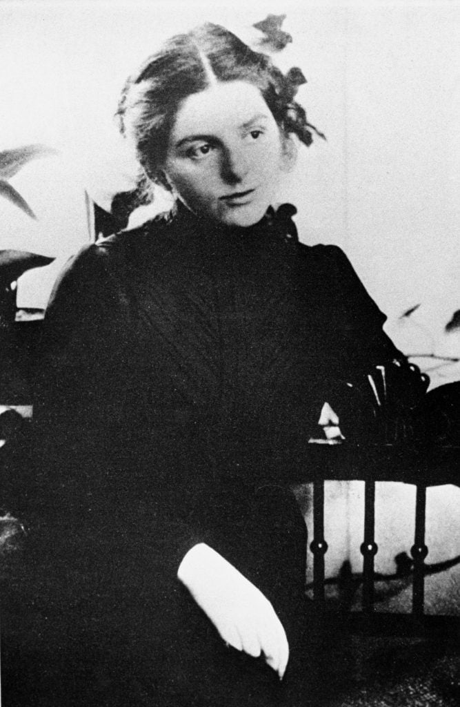 A 1895 photo of artist Paula Modersohn-Becker, seen in a black dress.