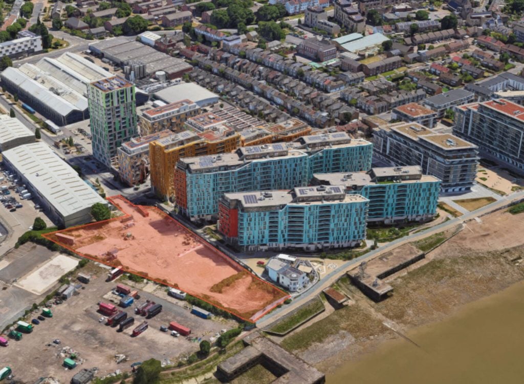 aerial view of the proposed site in Greenwich