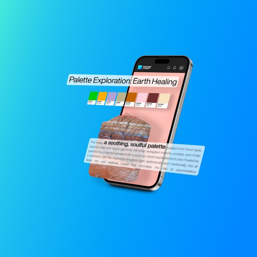 An image of a smartphone displaying data from the new Pantone Color Insider, a trend forecasting tool for designers. 