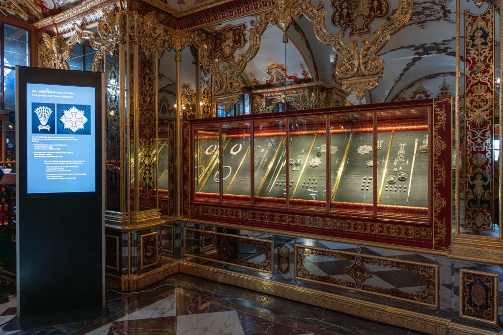 jewels in a display case at a museum