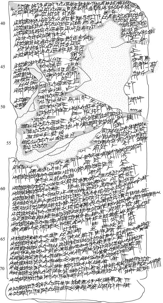 example in black and white of the copy of the text on Tablet A used to translate the lunar eclipse omens