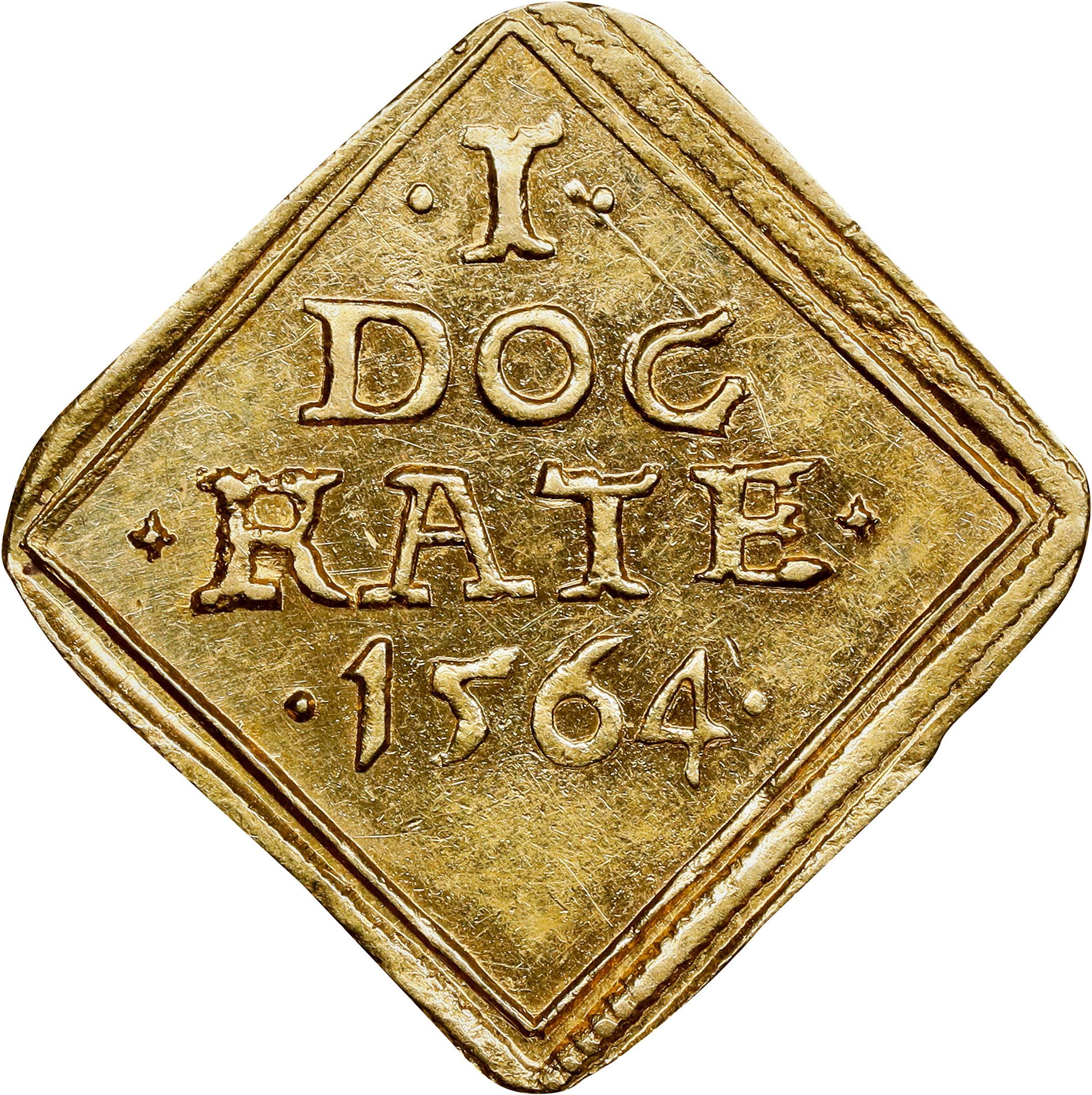 A square-shaped Danish ducat engraved the year 1564