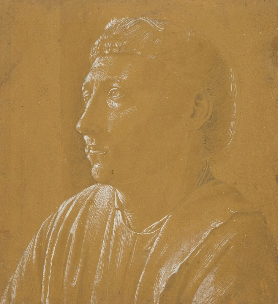 A drawing of a man looking to the left