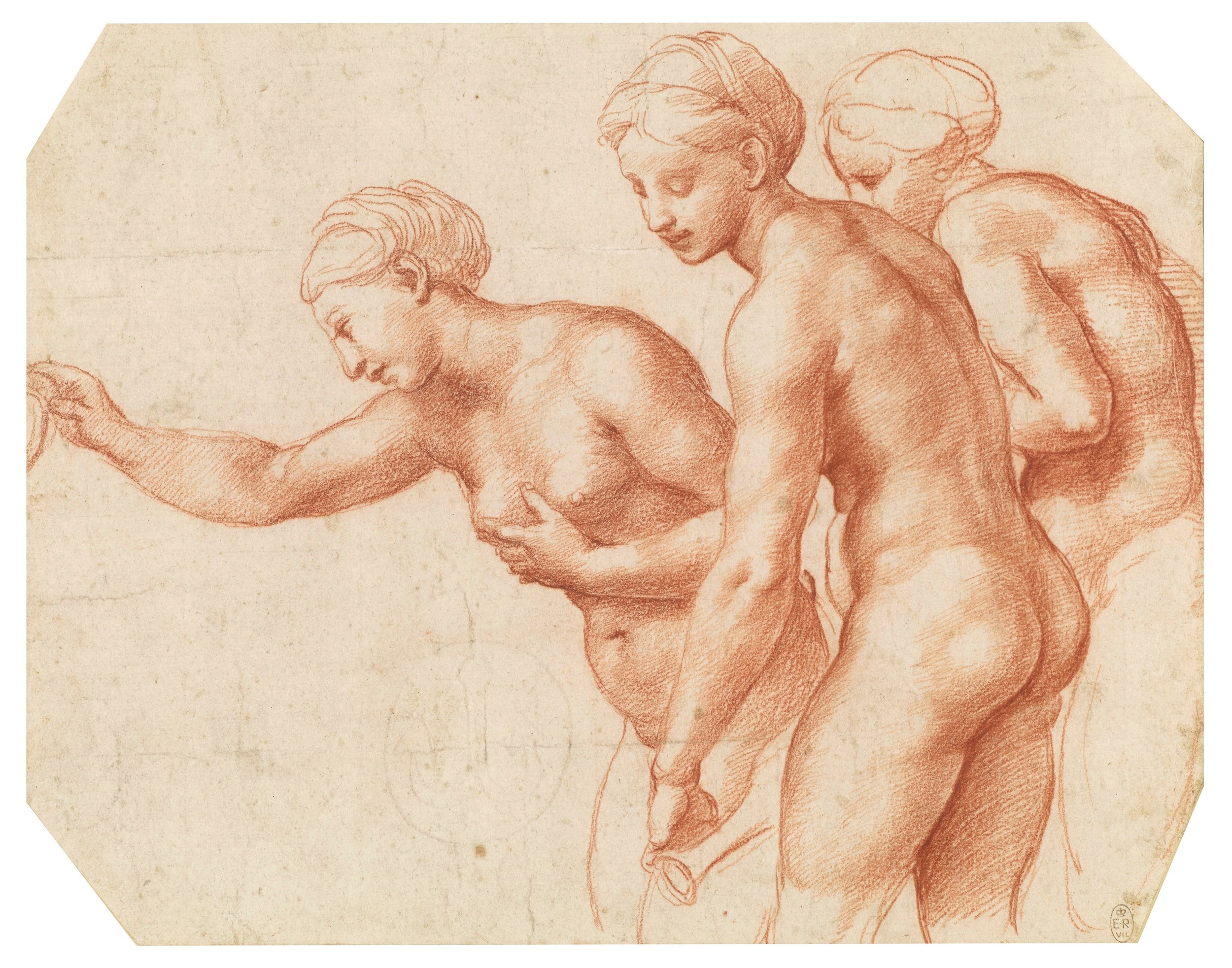 A drawing of three nude women