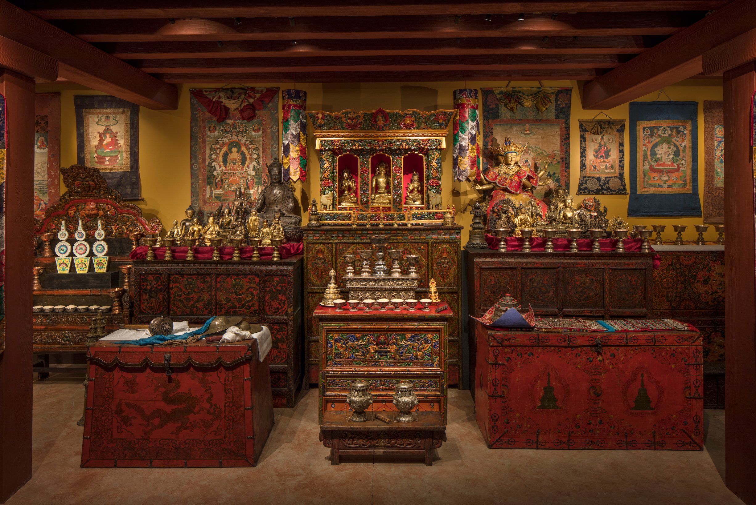 The Tibetan Buddhist Shrine Room at the Rubin Museum of Art in New York.