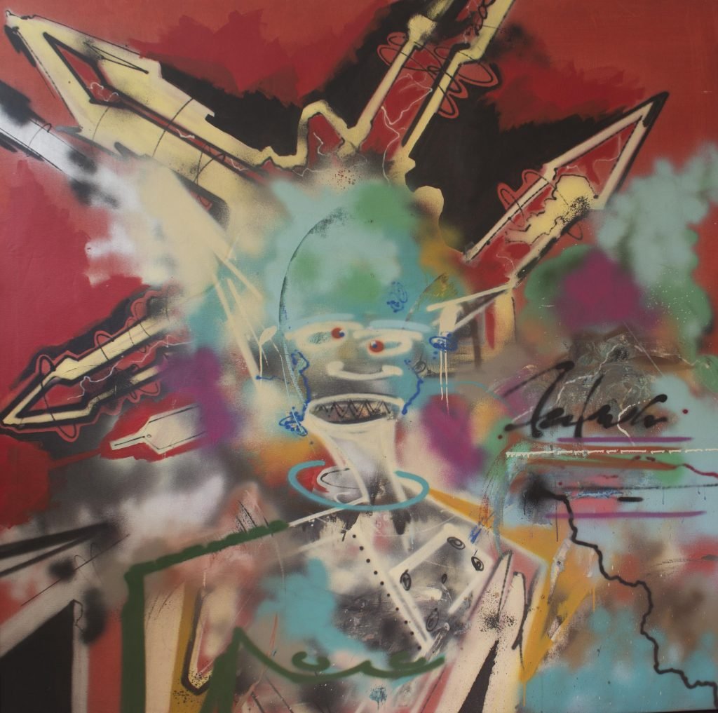 Futura 2000, El Diablo, (1985). A spray paint abstract canvas.