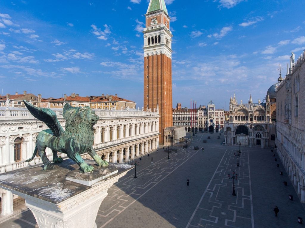 Aerial view looking out over Piazza San Marco in Venice