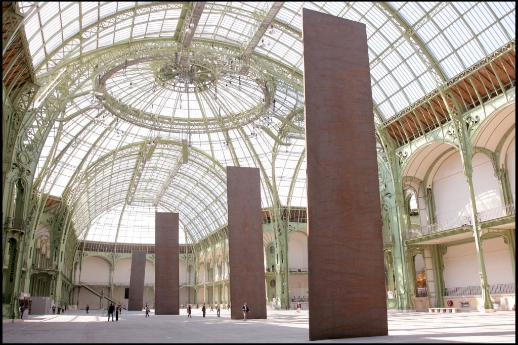 large brutal minimal sculptures are like dominos in the grand interior of the grand Palais