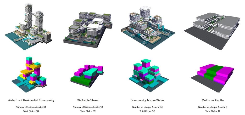 image showing both the basic building blocks of the game and what they look like in-game