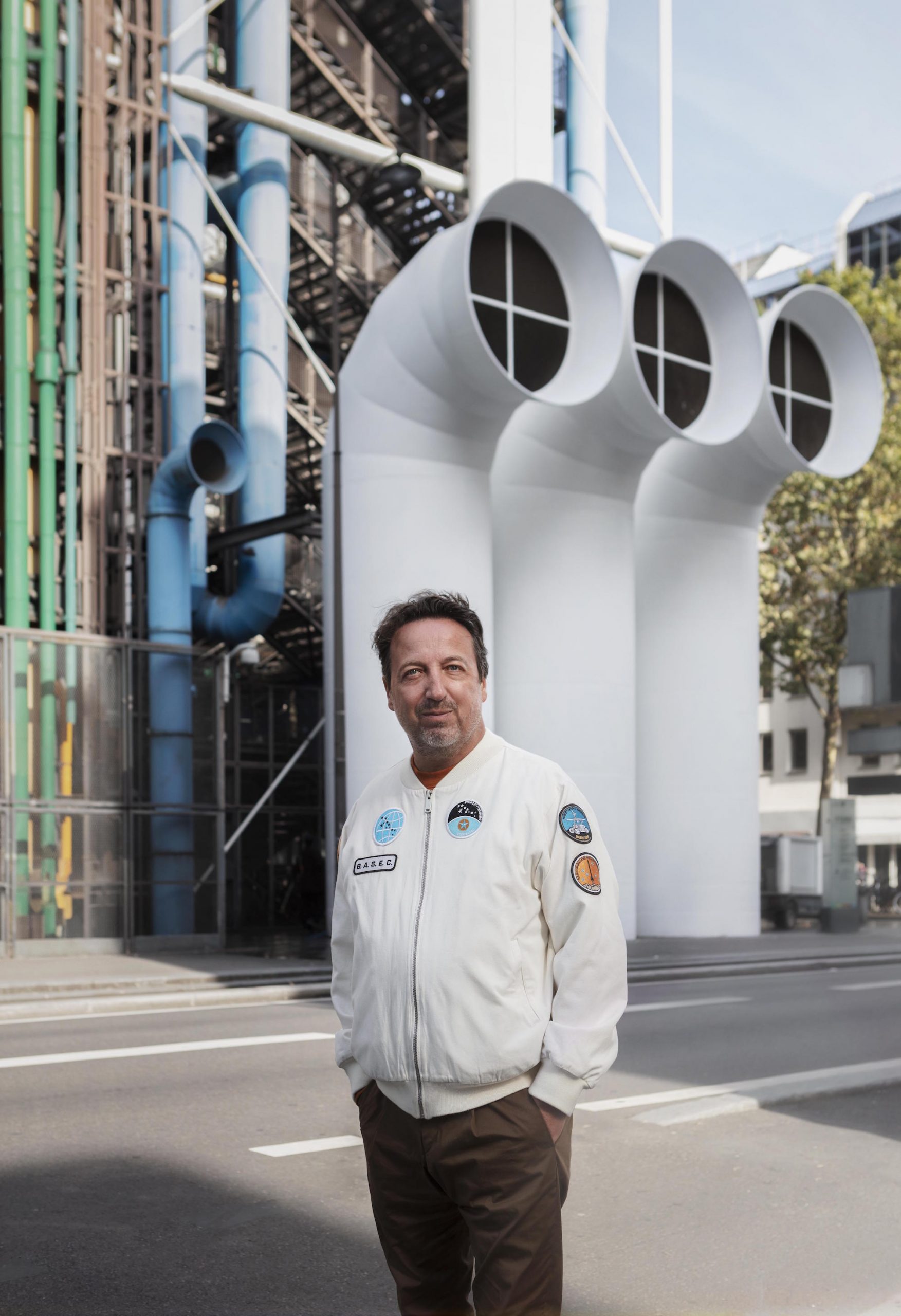 Art dealer Emmanuel Perrotin in front of the Pompidou Centre in Paris