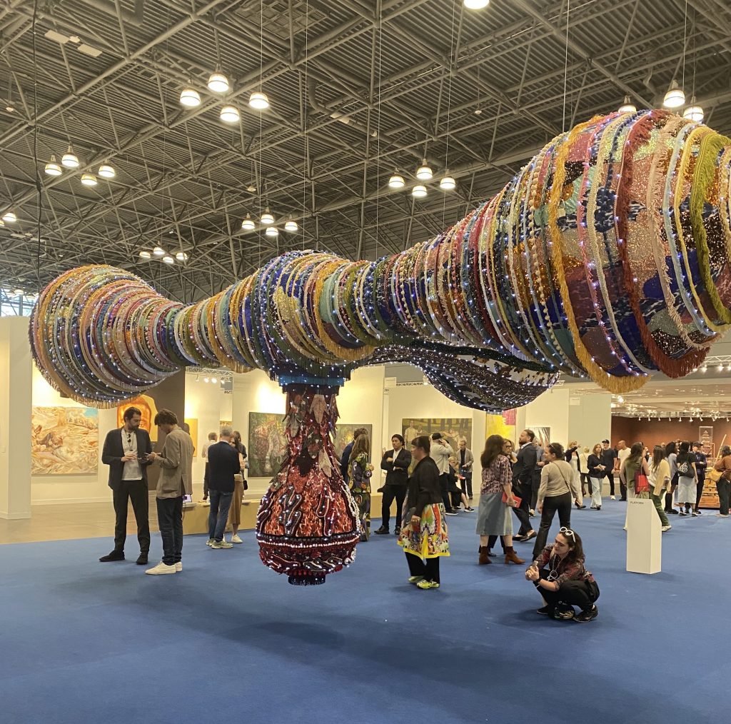 a massive hanging fabric sculpture at The Armory Show, New York, September 2024