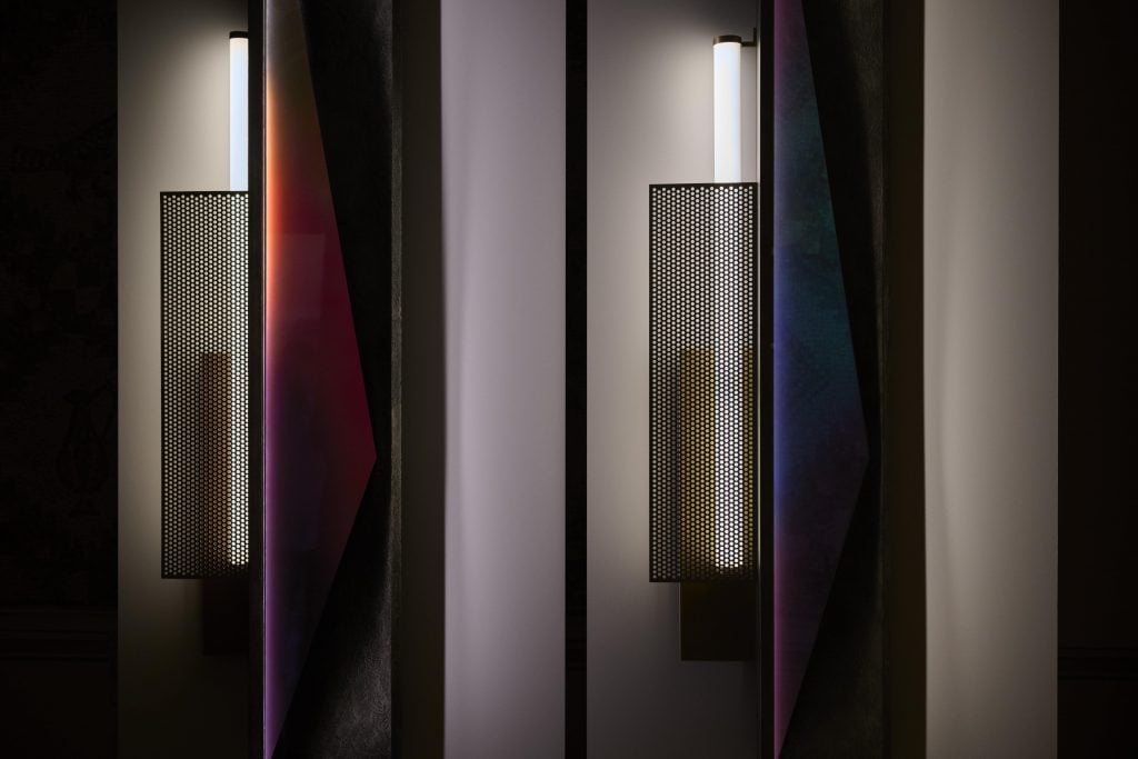 two colorful abstract modern wall lamps 