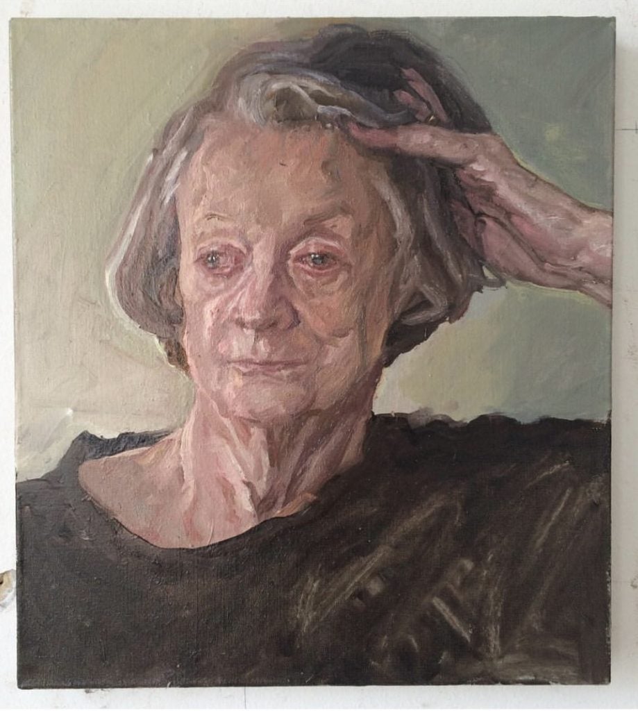 a painting of a woman identified as maggie smith