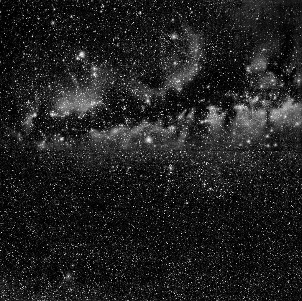 A black and white photo of the milky way, part of the space-inspired artworks roundup.