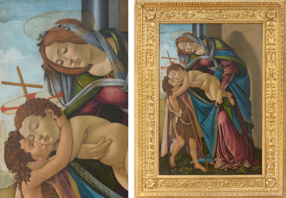 Virgin Mary, Infant Christ, and the young St. John the Baptist, studio of Sandro Botticelli. C. 1510, oil on canvas, 178 x 135 cm, Champigny-en-Beauce © Tony Querrec - GrandPalaisRmn