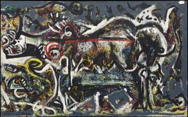 Jackson Pollock The She-Wolf (1943) Oil, gouache and plaster on canvas. © Pollock-Krasner Foundation / ADAGP, Paris 2024