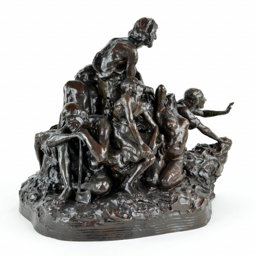 a bronze sculpture of writhing bodies clinging to one another