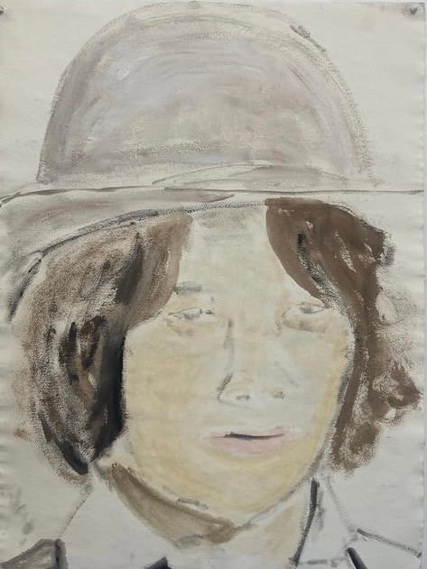 a portrait painted of a child in a hat 