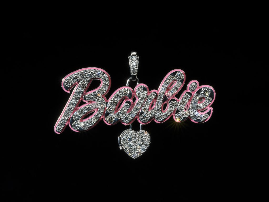 NNicki Minaj, Barbie Pendant. Nicki Minaj’s iconic Barbie pendant—which boasts 54.47 carats of diamonds on 18-karat gold and bright Barbie-pink enamel—was made by Ashna Mehta in 2022 and is the most recent commissioned by Minaj, whose first Barbie pendant dates to 2009. Alvaro Keding/© AMNH