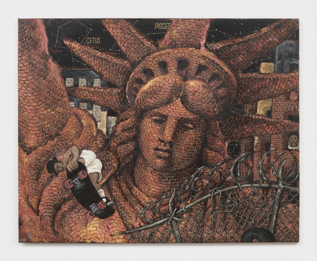 Painting by Martin wong of the statue of liberty at Art Basel Paris