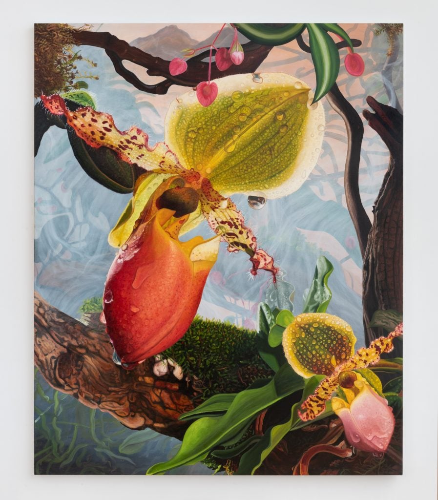 a painting of exotic plants