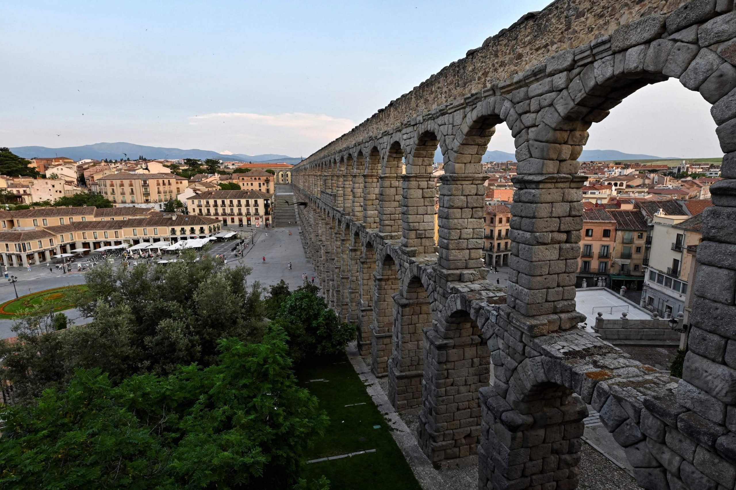 view over a down with an aqueduct on the right hand side