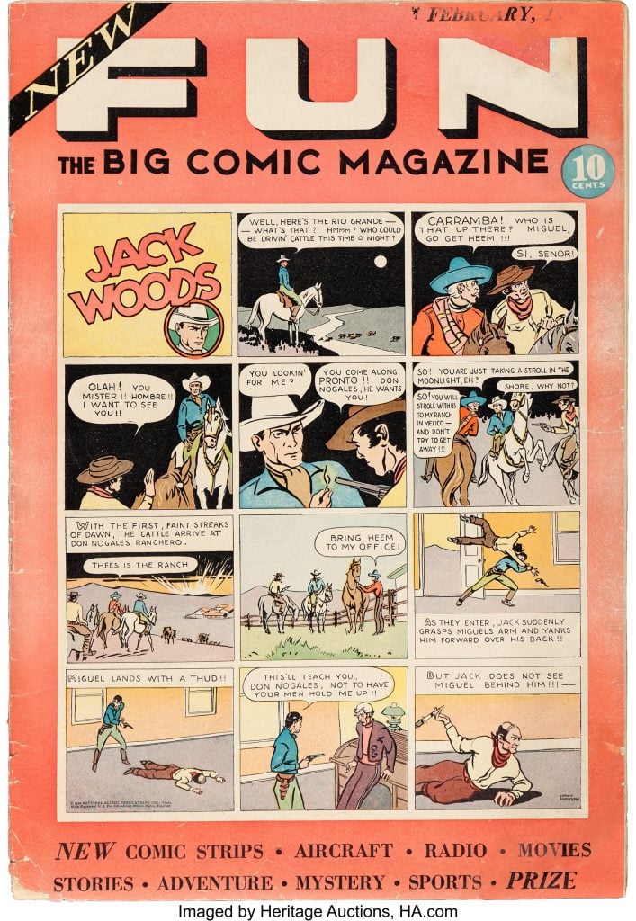 The cover of New Fun Comics #1, showing a multi-panel comic strip