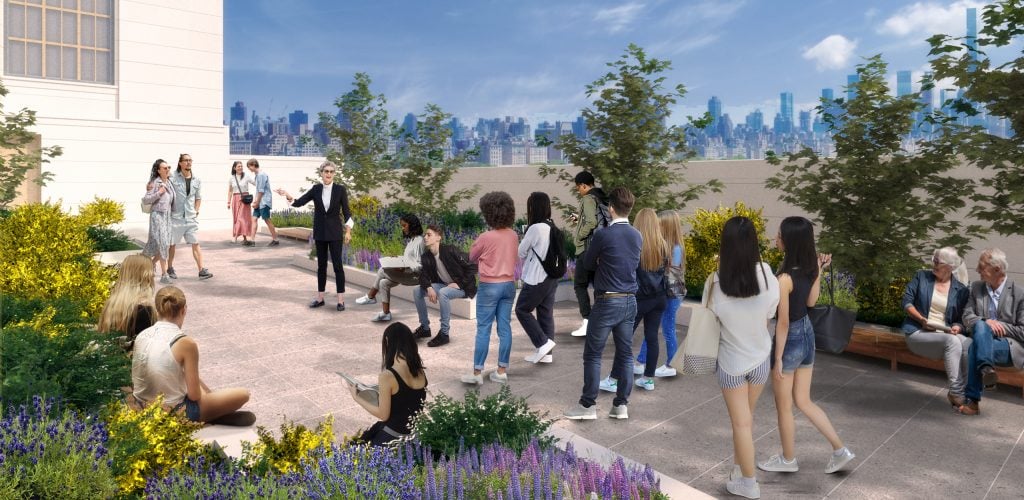 A rendering of the planned roof garden at the New York Historical.