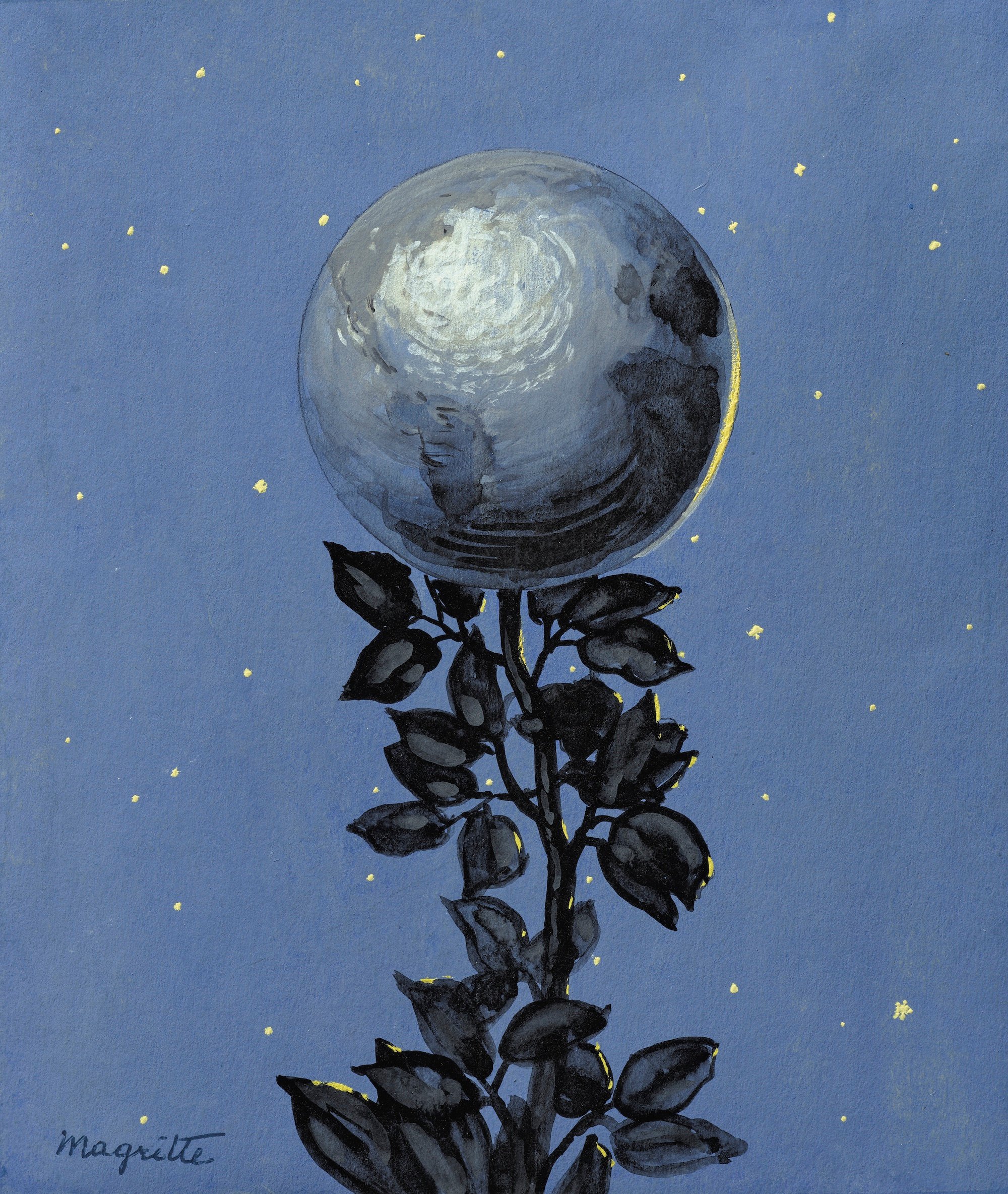 A painting of a flower bearing the world