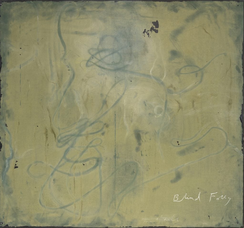 Tacita Dean, Blind Folly, a painting on found slate that was painted green. 