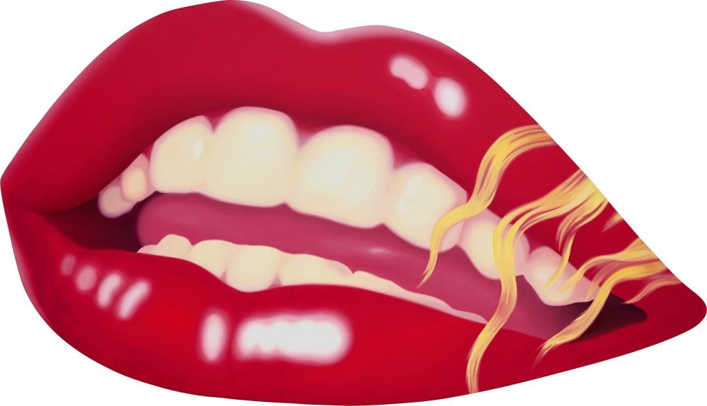 Oil on shaped canvas lips with teeth - Wesselmann's Mouth #14 (Marilyn) made 1967 against white background.