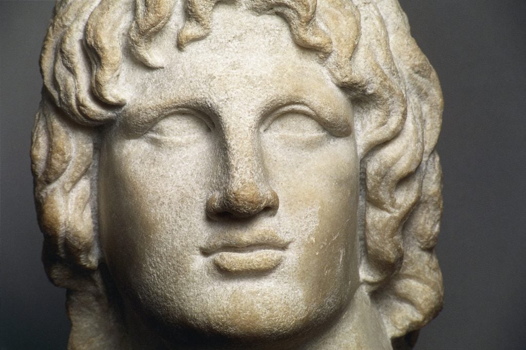 a close up bust of Alexander the Great