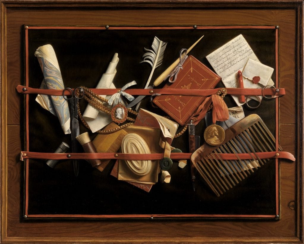 A painting of a letter rack on a wall