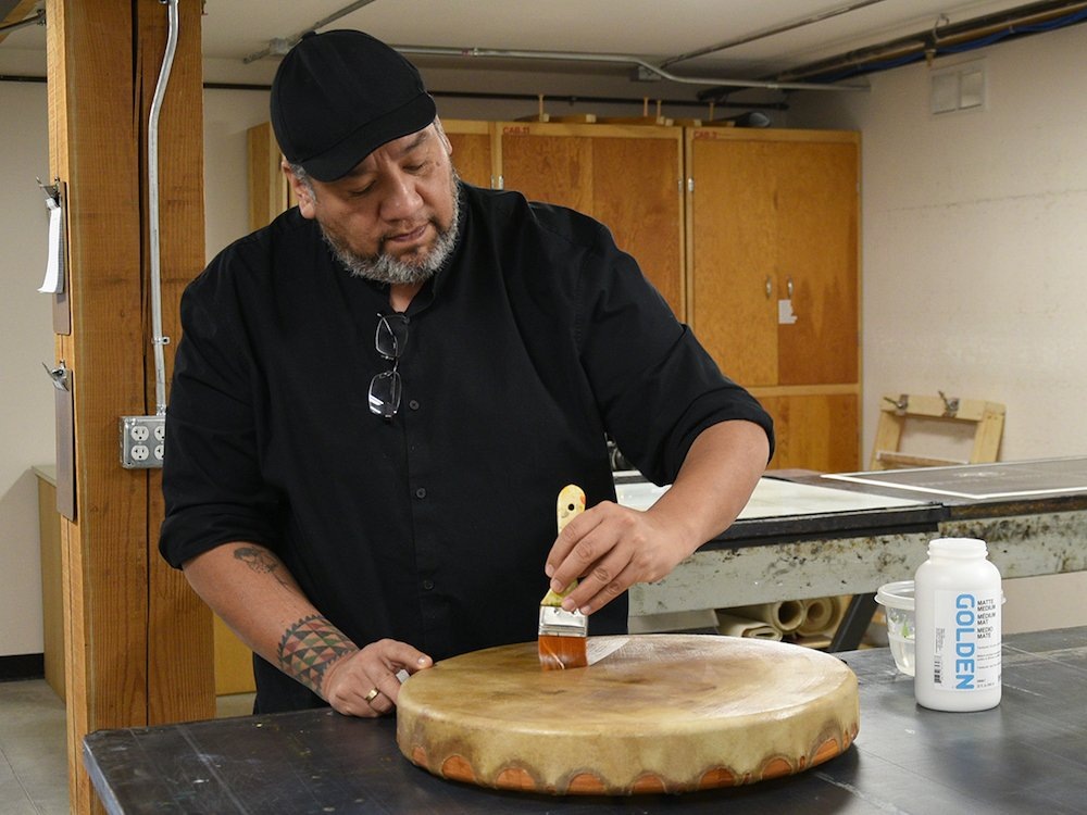 Artist Jeffrey Gibson at work in the studio