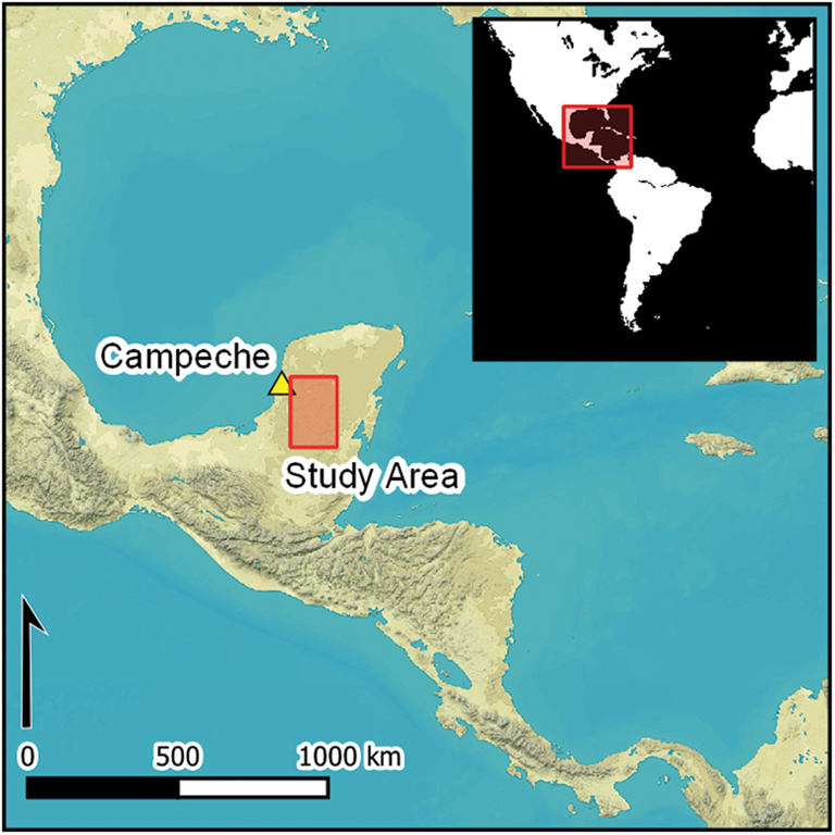 a map of southern Mexico with a red box showing where the lidar scans happened