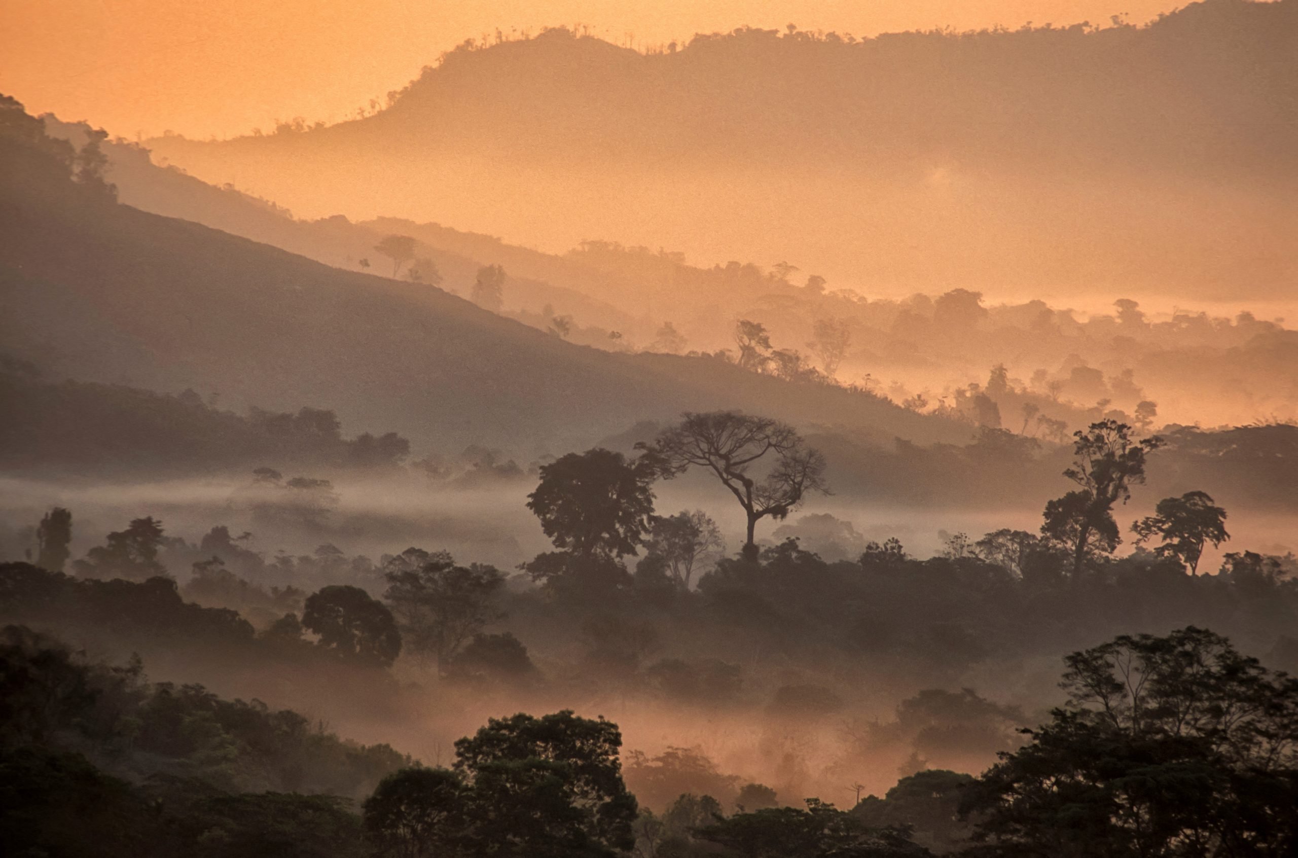 a view of orange fog over a landscape