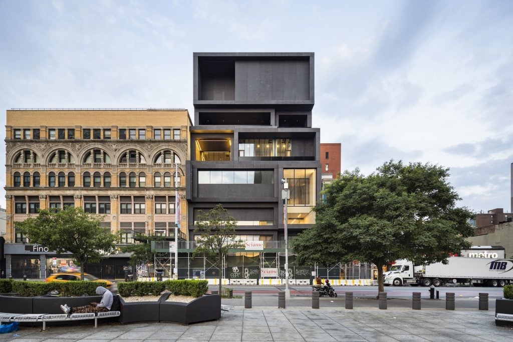 A view from across the street of the new building of the Studio Museum in Harlem at daytime