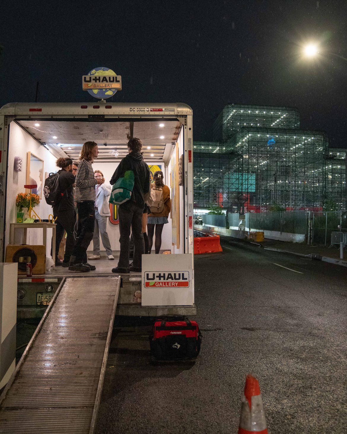 Uhaul Gallery at the Javits Center during the Armory Show at night.