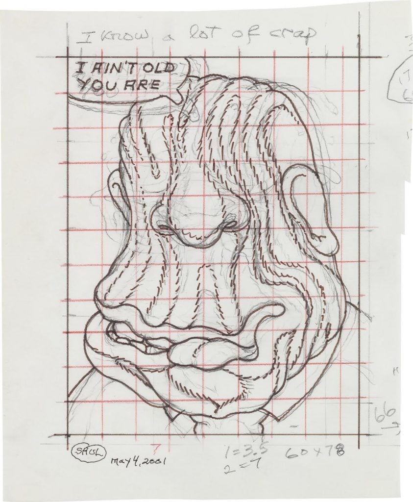 A sketch of a head by Peter Saul