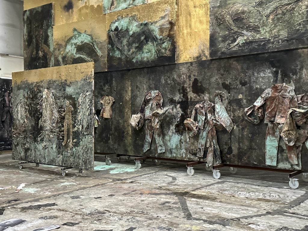 A preview of Anselm Kiefer's "Sag mir wo die Blumen sind (2024). An installation view at his studio in Croissy, France. Copyright: Anselm Kiefer. Photo: Nina Slavchev