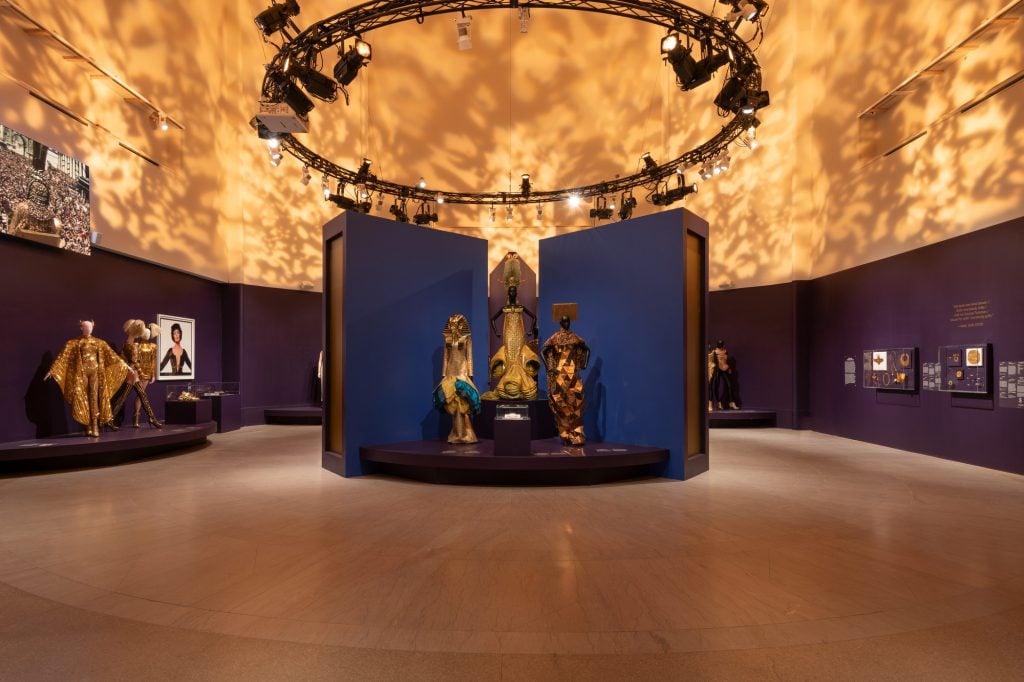 a golden hued museum installation