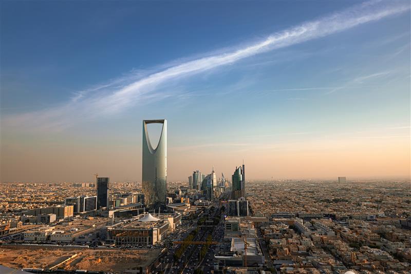 a skyline view of Riyadh at dusk