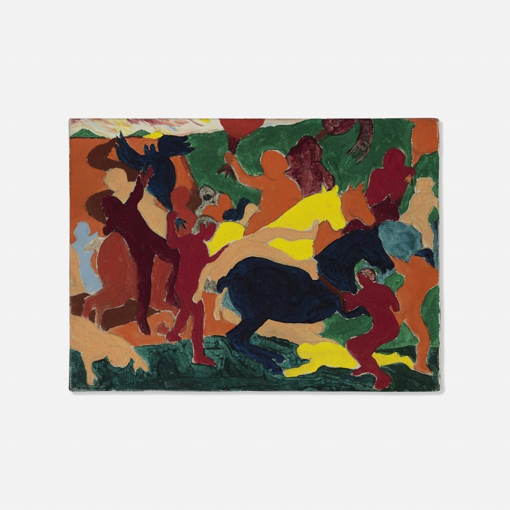 Featured in the Rago / Wright post-war and contemporary art sale, an abstract painting by Bob Thompson with swirling primary and secondary colors.