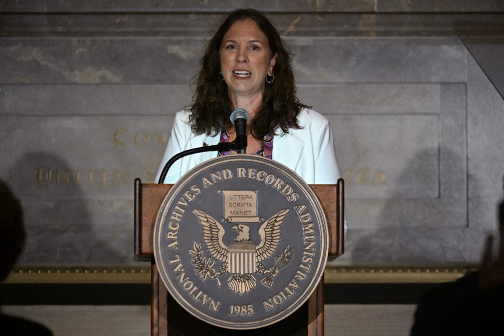 US Archivist Colleen Shogan delivers remarks at her swearing-in ceremony