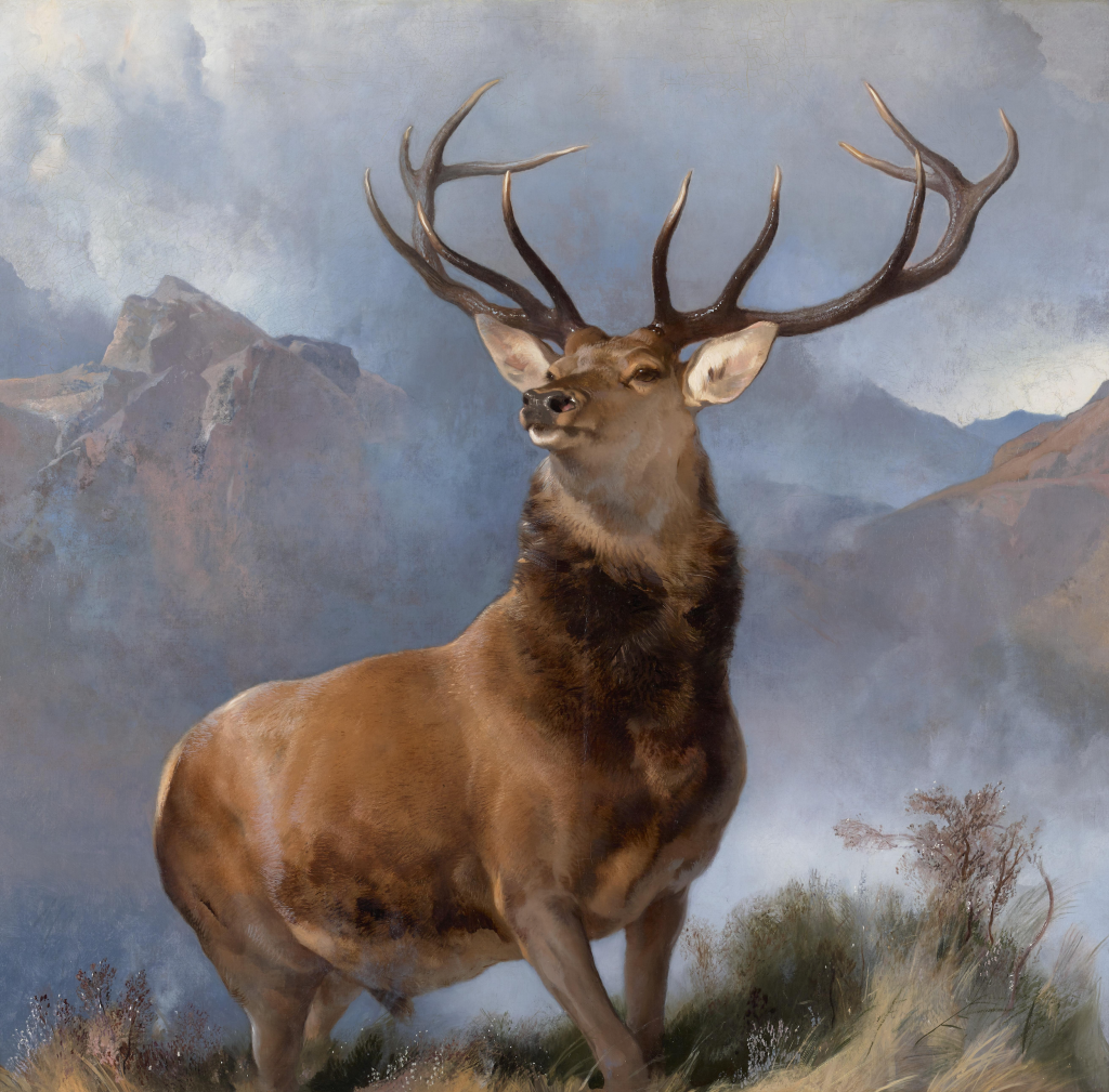 Portrait of a red buck in the Scottish highlands by Sir Edwin Landseer.